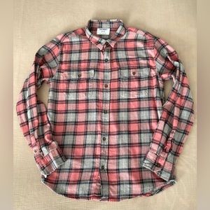 Boys Old Navy flannel button down shirt in size XXL/18, pink and gray